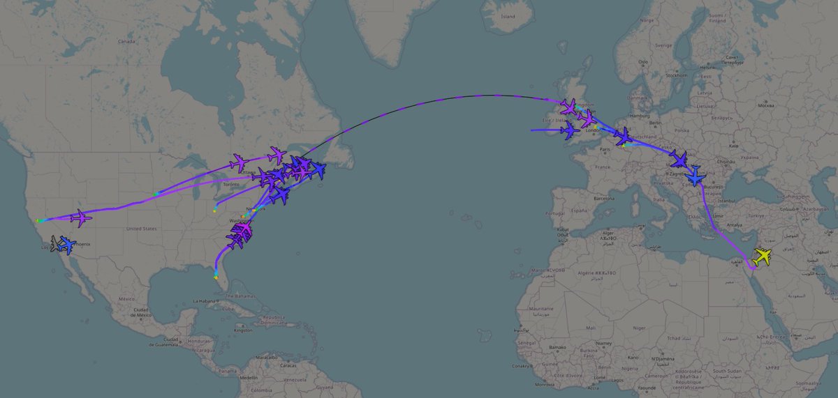 Up to 25 tankers have now been observed heading to Europe and/or the Middle East, alongside the C-17's and E-3 Sentry's