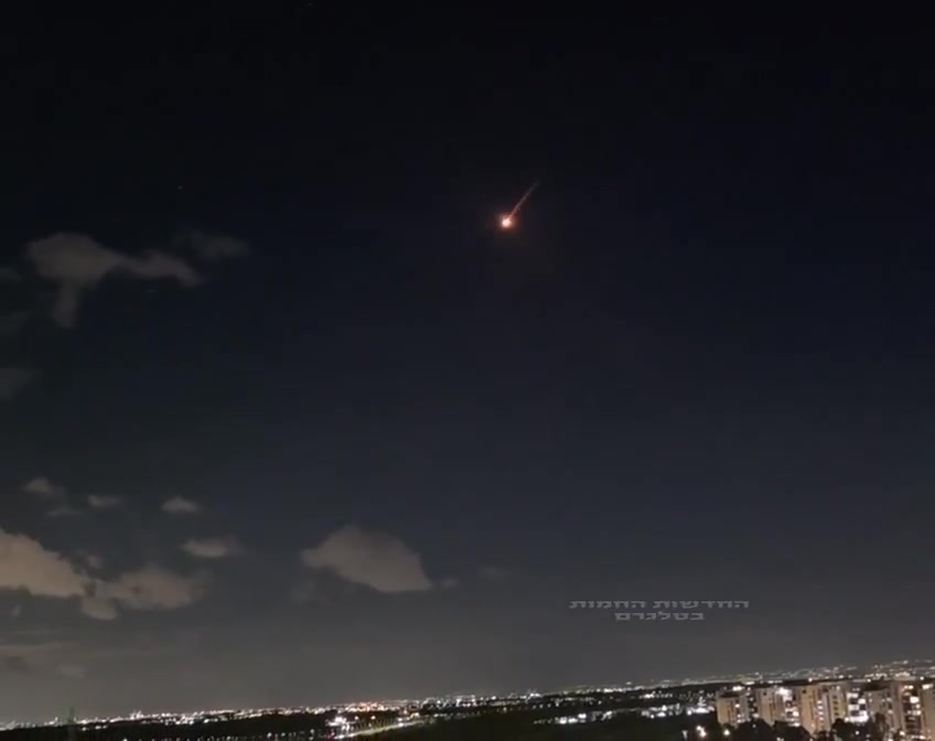 Iranian missile being intercepted in the skies over the Tel Aviv
