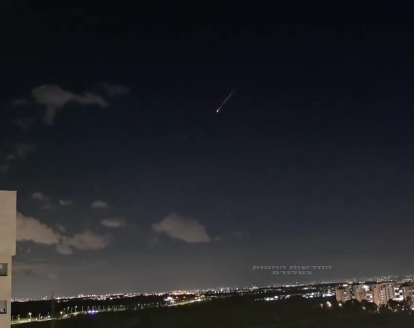 Iranian missile being intercepted in the skies over the Tel Aviv
