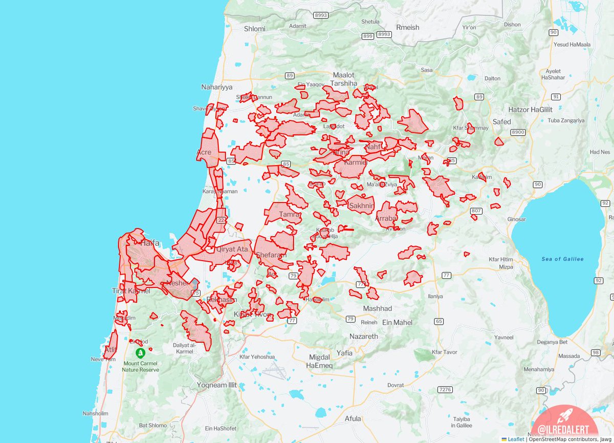 Rocket alerts in Israel in Upper Galilee, Center Galilee
