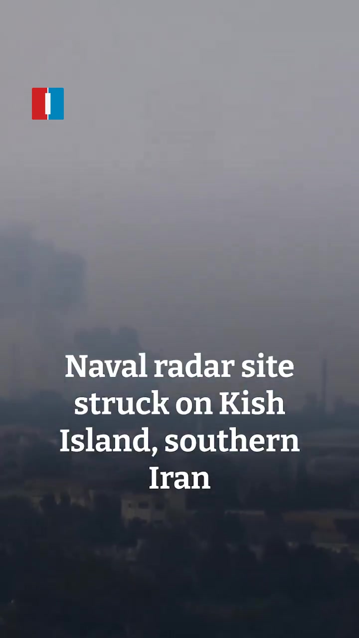 Smoke was seen rising from strikes on a coastal radar site near Kish Airport in southern Iran in footage received by Iran International