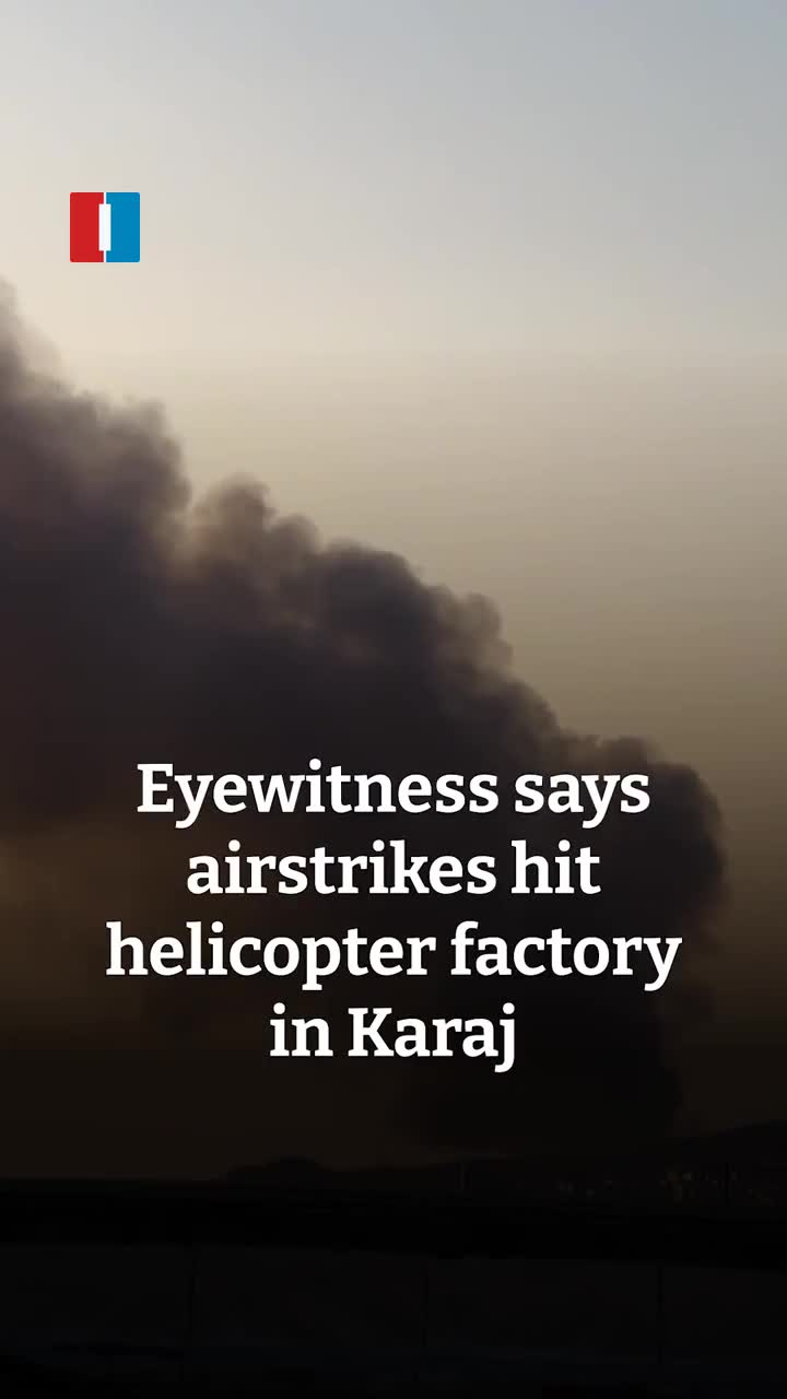 A video sent to Iran International on Tuesday showed the aftermath of an airstrike, said to have targeted a helicopter factory in Karaj, Iran according to an eyewitness