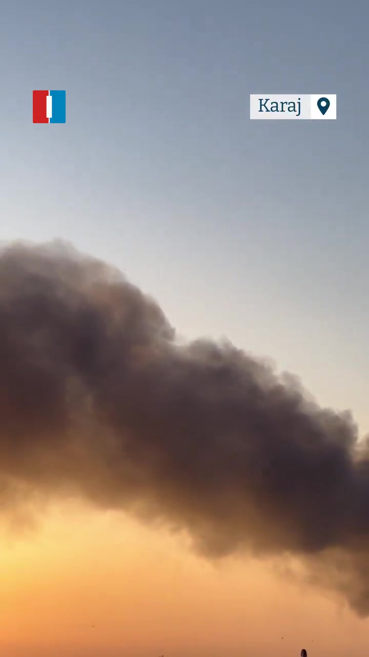 A video sent to Iran International on Tuesday showed the aftermath of an airstrike, said to have targeted a helicopter factory in Karaj, Iran according to an eyewitness