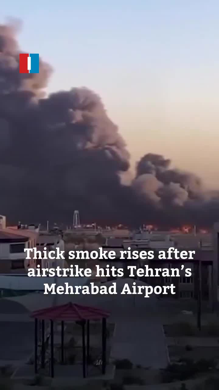 A video obtained by Iran International shows thick smoke rising after an airstrike on Tehran's Mehrabad Airport