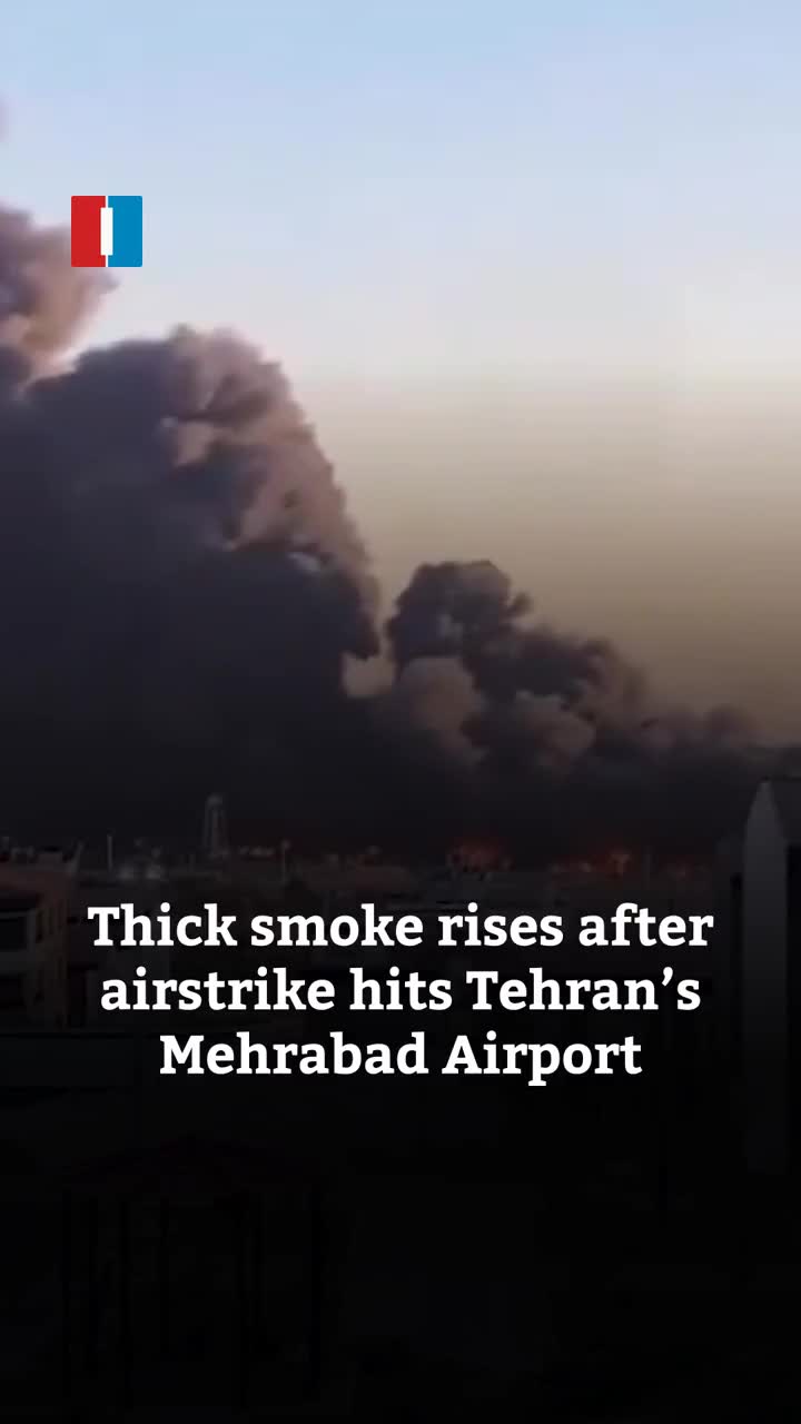 A video obtained by Iran International shows thick smoke rising after an airstrike on Tehran's Mehrabad Airport