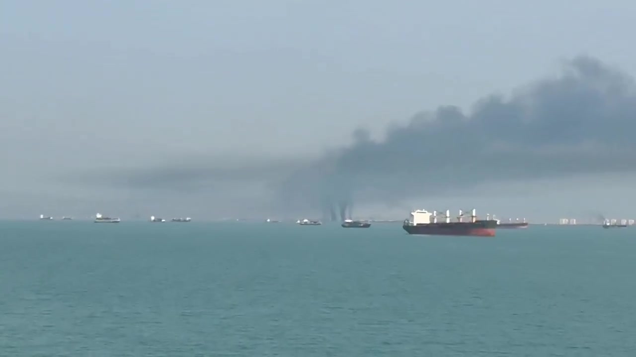 The Iranian Navy’s home port of Bandar Abbas is ablaze this morning, with pillars of smoke rising from the facility after a series of U.S. airstrikes