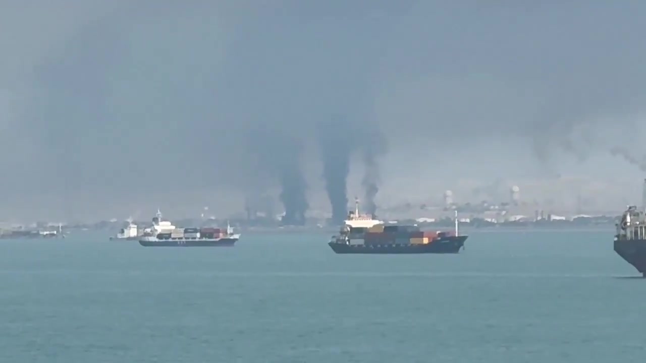 The Iranian Navy’s home port of Bandar Abbas is ablaze this morning, with pillars of smoke rising from the facility after a series of U.S. airstrikes