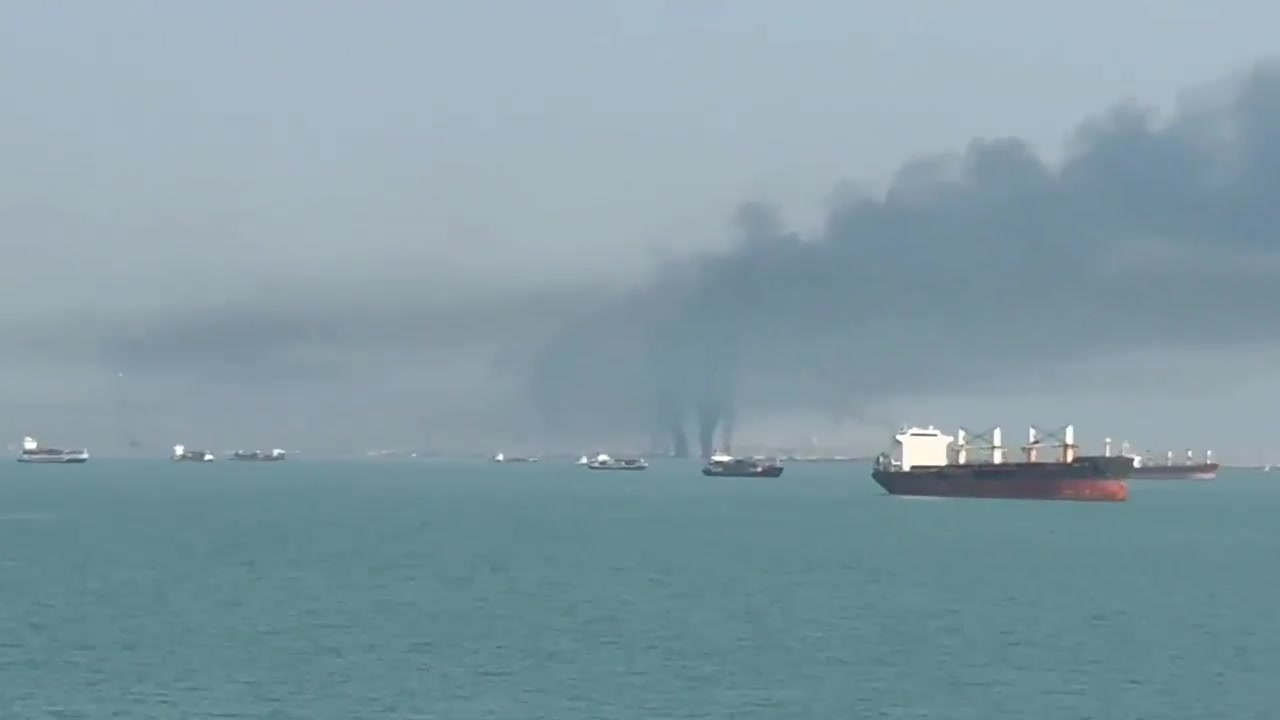 The Iranian Navy’s home port of Bandar Abbas is ablaze this morning, with pillars of smoke rising from the facility after a series of U.S. airstrikes