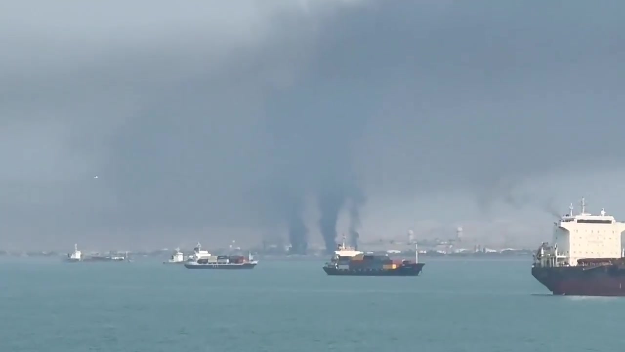 The Iranian Navy’s home port of Bandar Abbas is ablaze this morning, with pillars of smoke rising from the facility after a series of U.S. airstrikes