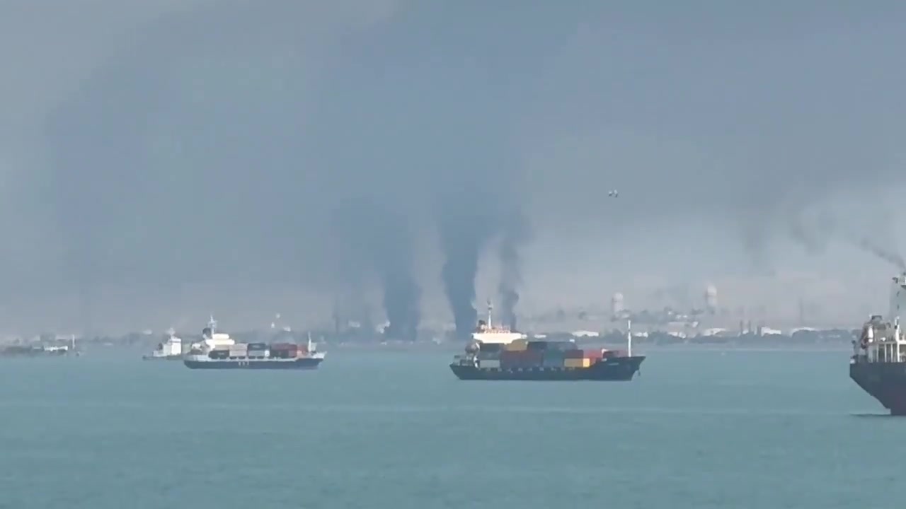 The Iranian Navy’s home port of Bandar Abbas is ablaze this morning, with pillars of smoke rising from the facility after a series of U.S. airstrikes