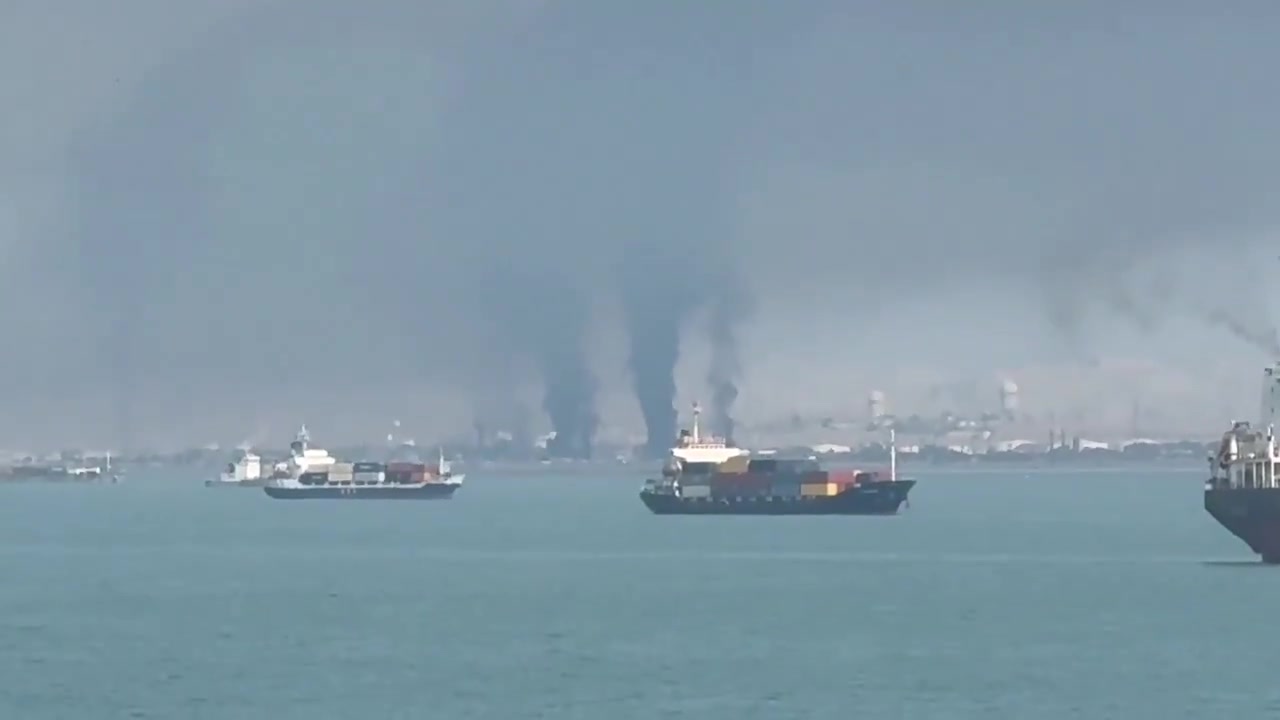 The Iranian Navy’s home port of Bandar Abbas is ablaze this morning, with pillars of smoke rising from the facility after a series of U.S. airstrikes