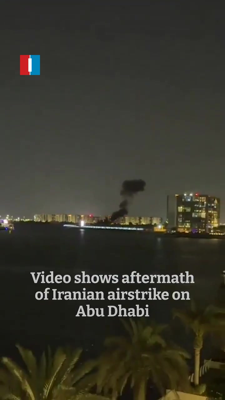 A video circulating on social media shows plumes of smoke rising after an Iranian airstrike on Abu Dhabi, the United Arab Emirates