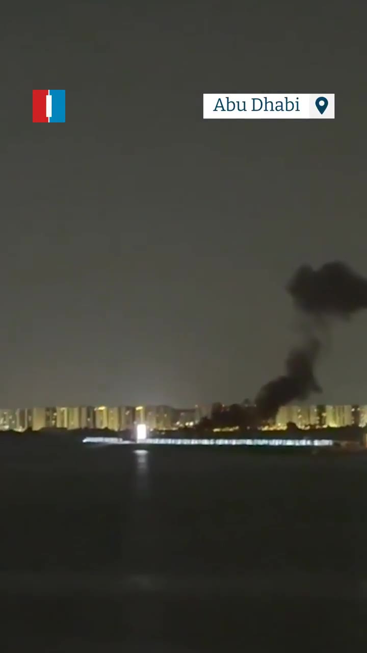 A video circulating on social media shows plumes of smoke rising after an Iranian airstrike on Abu Dhabi, the United Arab Emirates