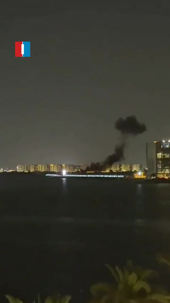 A video circulating on social media shows plumes of smoke rising after an Iranian airstrike on Abu Dhabi, the United Arab Emirates