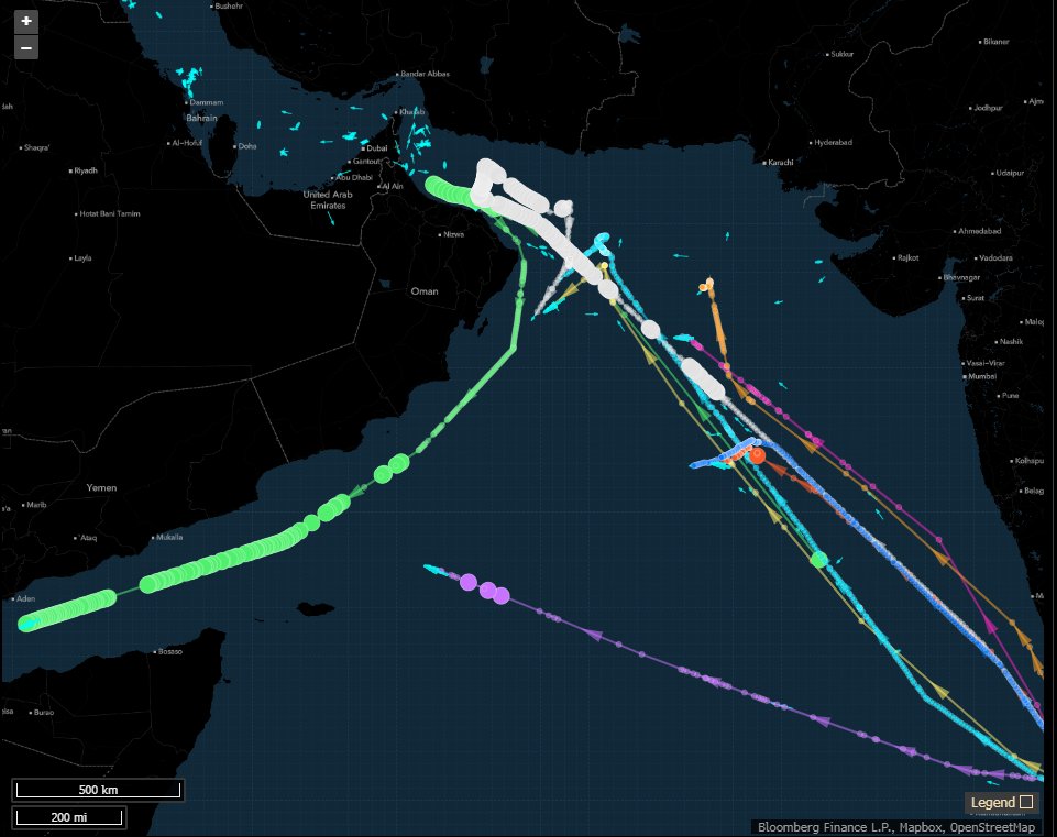 Seeing now a wave VLCC / Suezmax oil tankers diverting toward the Red Sea (having previously signalled and/or still signalling Ras Tanura / Fujairah / Zirku Island as destination). Too early to know whether all of them are heading to Yanbu