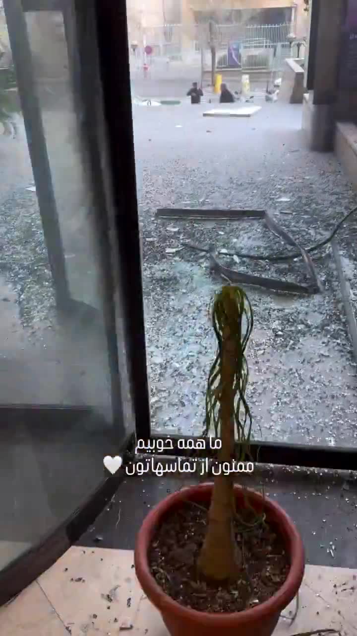 Staff at Desto Coffee, a cafe in the Marzdaran district of west Tehran, film extensive damage to their cafe caused by a nearby blast. Video: Instagram/desto.coffee