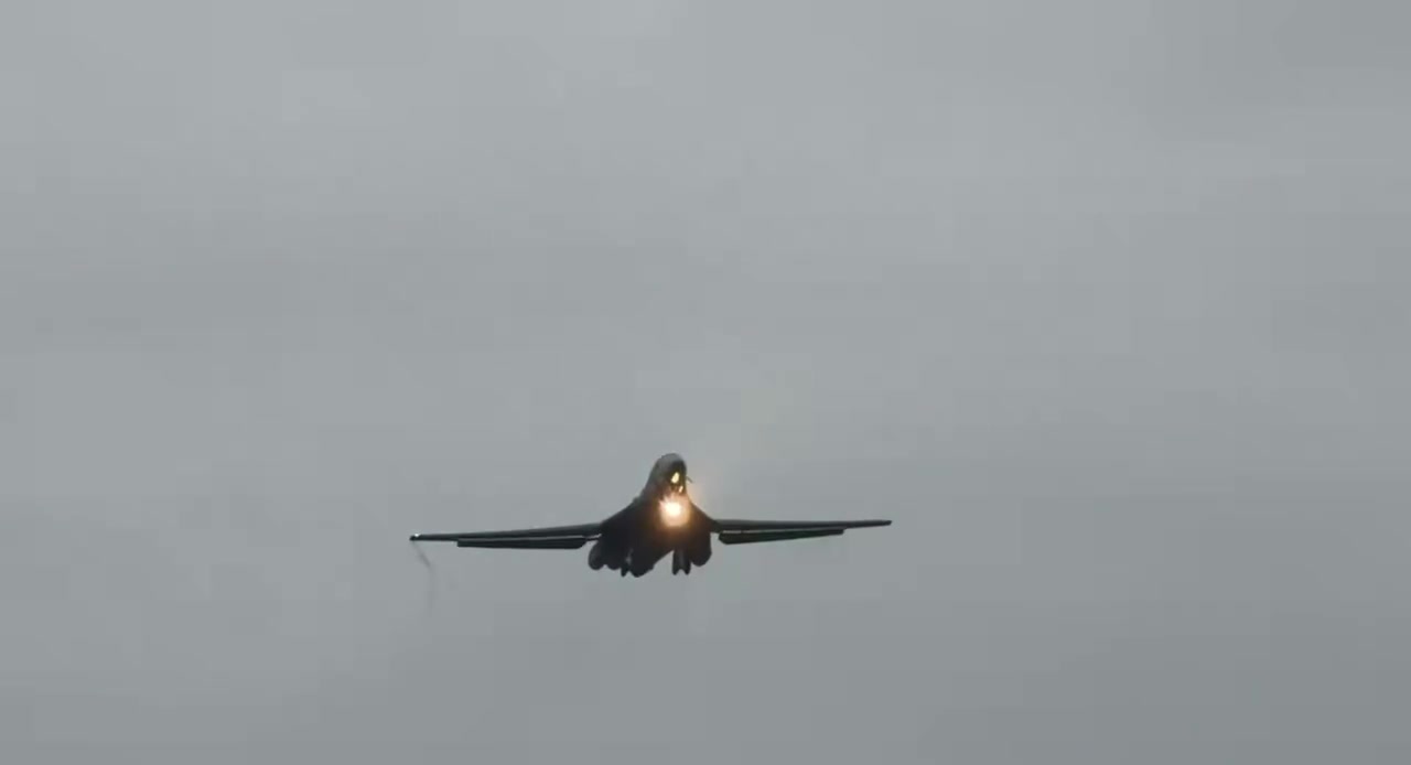 A U.S. Air Force B-1B “Lancer” Long-Range Heavy Bomber seen arriving at RAF Fairford in Gloucestershire, England earlier today, as preparations are now fully underway for the deployment of additional bombers to bases in Diego Garcia and the United Kingdom