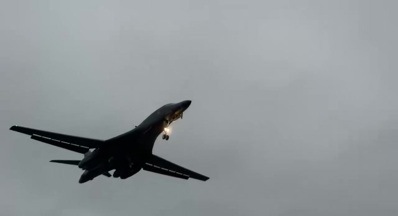 A U.S. Air Force B-1B “Lancer” Long-Range Heavy Bomber seen arriving at RAF Fairford in Gloucestershire, England earlier today, as preparations are now fully underway for the deployment of additional bombers to bases in Diego Garcia and the United Kingdom