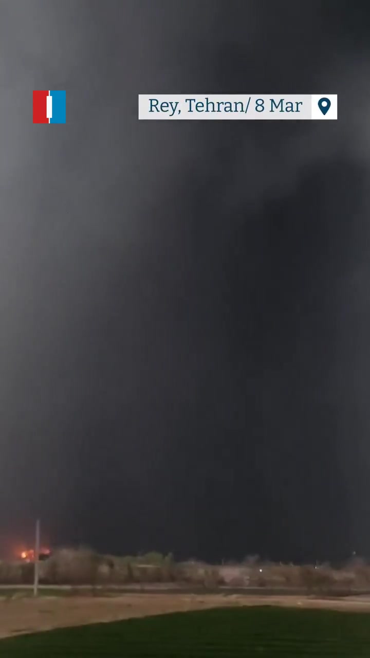 Fire is seen still burning at the Rey oil depot on Sunday morning, hours after the site, along with other oil depots in Tehran, was targeted in airstrikes late on Saturday, footage sent to Iran International shows