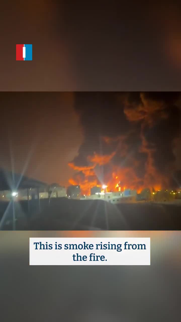 A massive fire is seen burning at Tehran’s Aghdasiyeh oil depot after airstrikes late on Saturday, footage sent to Iran International shows