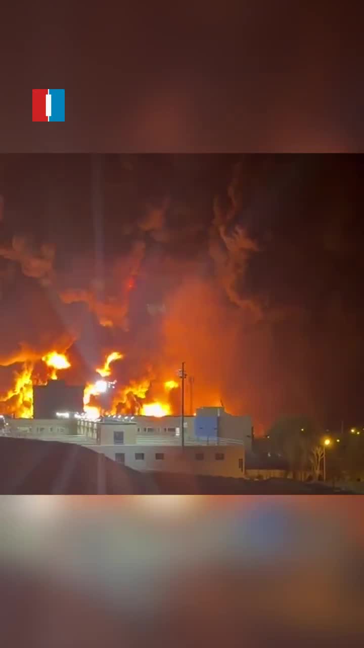 A massive fire is seen burning at Tehran’s Aghdasiyeh oil depot after airstrikes late on Saturday, footage sent to Iran International shows