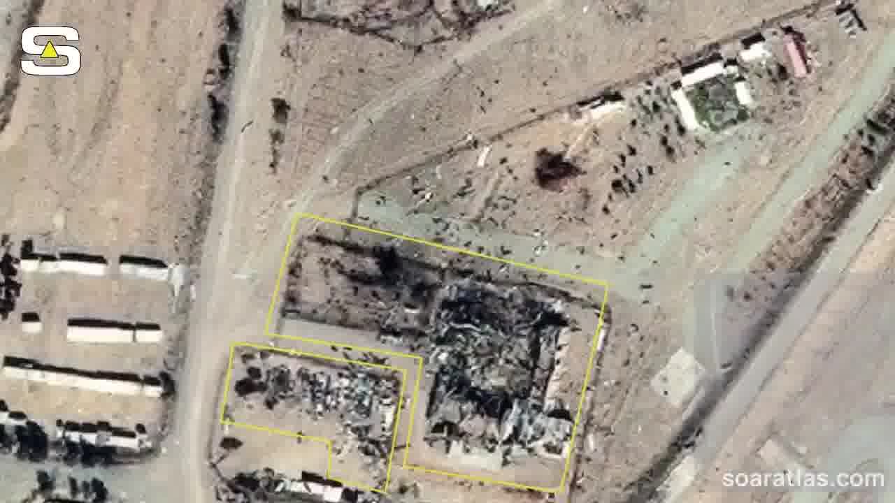 The effects of the airstrikes on an air defense site in Ghaniabad, Iran