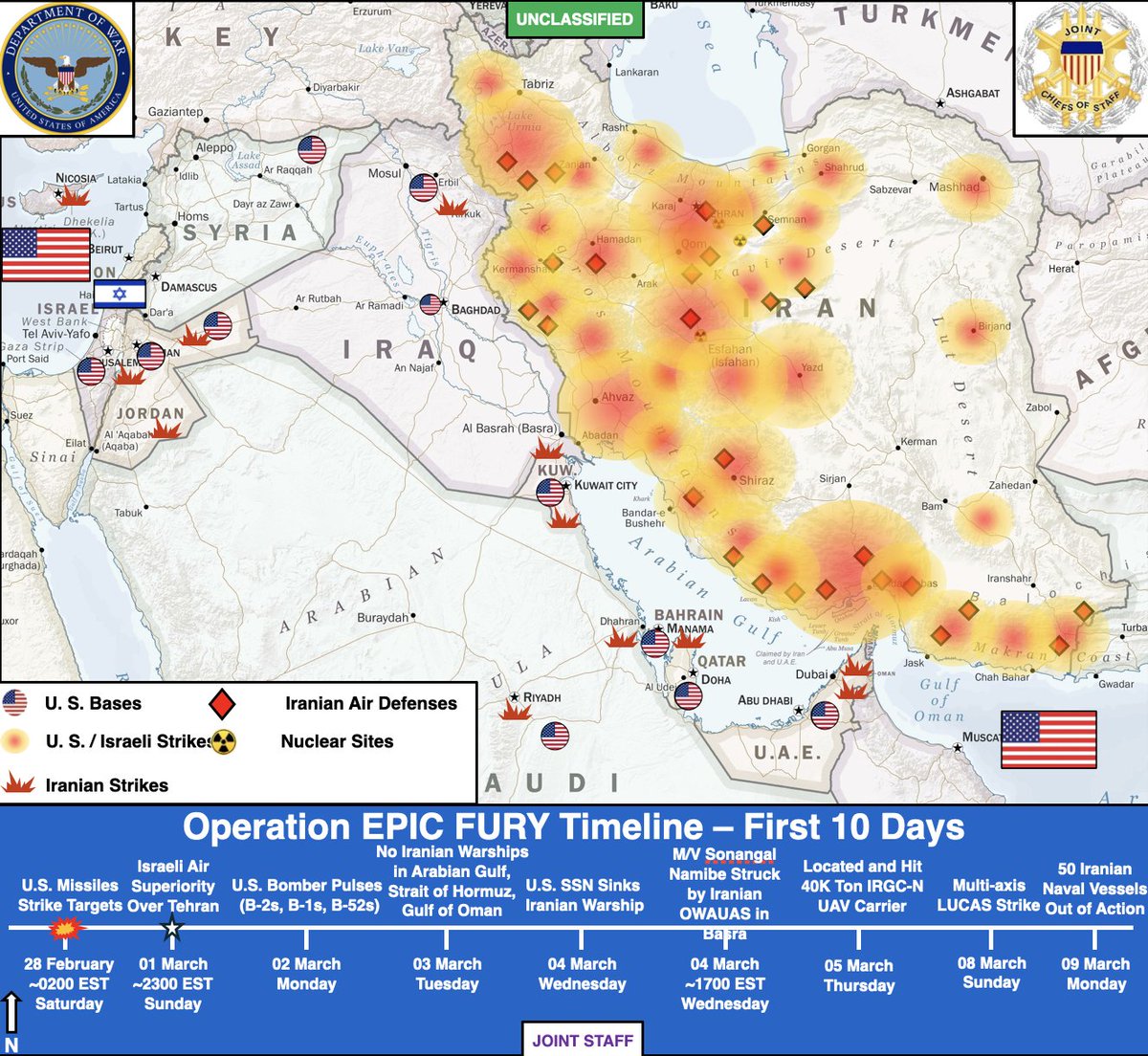 Department of War map: The First Ten Days of Operation Epic Fury