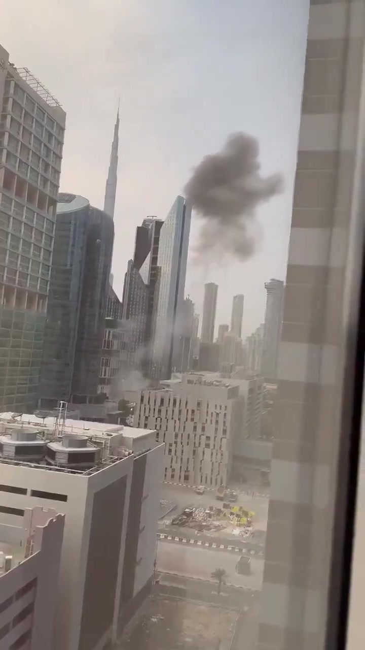 Smoke rose over the Sheikh Zayed commercial district in Dubai following an attack by an Iranian drone.