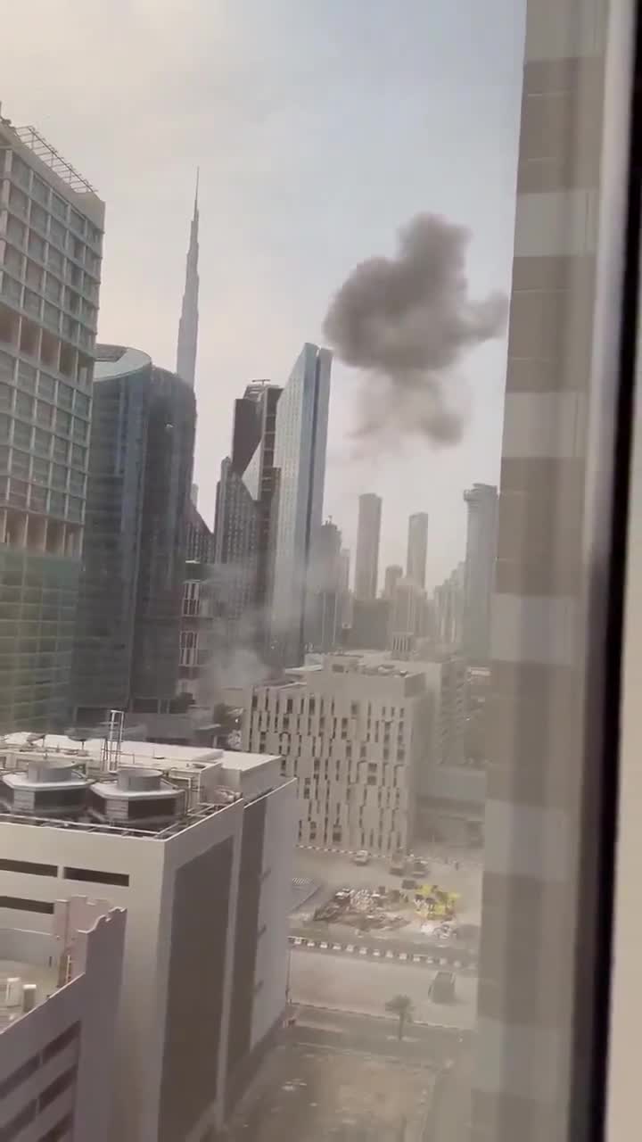 Smoke rose over the Sheikh Zayed commercial district in Dubai following an attack by an Iranian drone.
