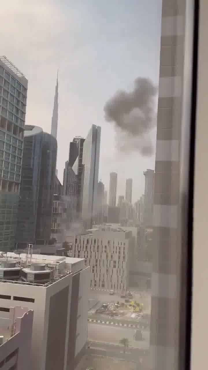 Smoke rose over the Sheikh Zayed commercial district in Dubai following an attack by an Iranian drone.