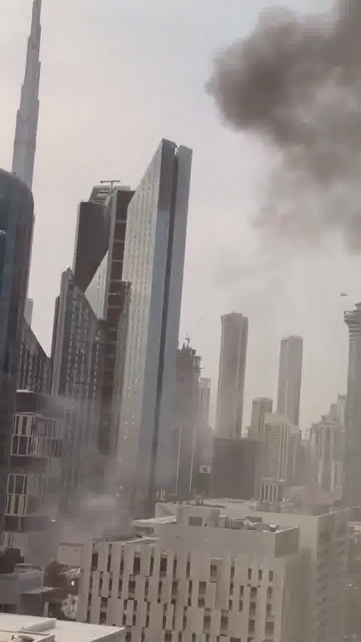 Smoke rose over the Sheikh Zayed commercial district in Dubai following an attack by an Iranian drone.