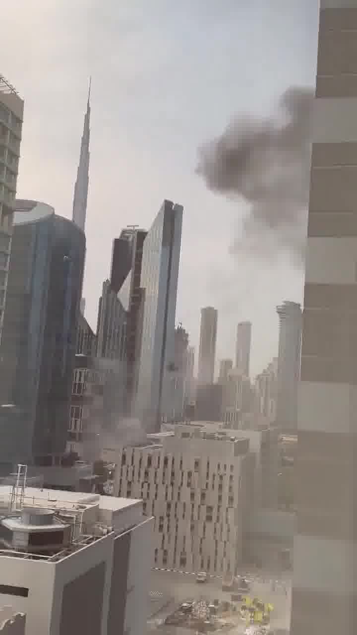 Smoke rose over the Sheikh Zayed commercial district in Dubai following an attack by an Iranian drone.