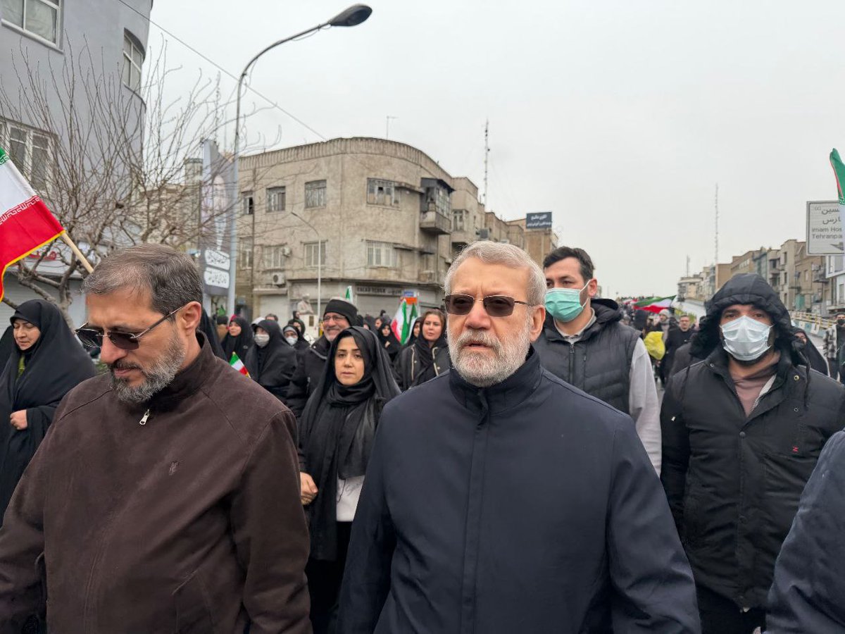 Iran's Supreme National Security Council Secretary Ali Larijani was seen marching among large crowds in Iran today
