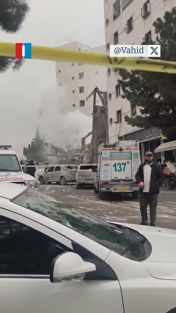 An airstrike on Monday hit an office building in Tehran’s western Shahrak-e Gharb district, videos published on social media showed, destroying the site and a ground floor bank branch