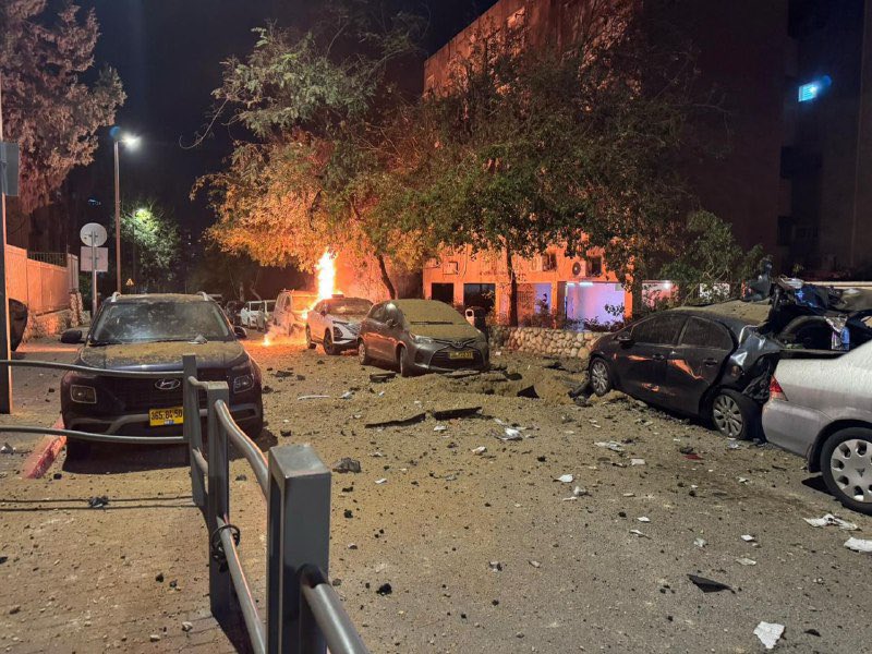 Damage from cluster munitions seen in Tel Aviv, Central Israel, following the latest ballistic missile attack by Iran