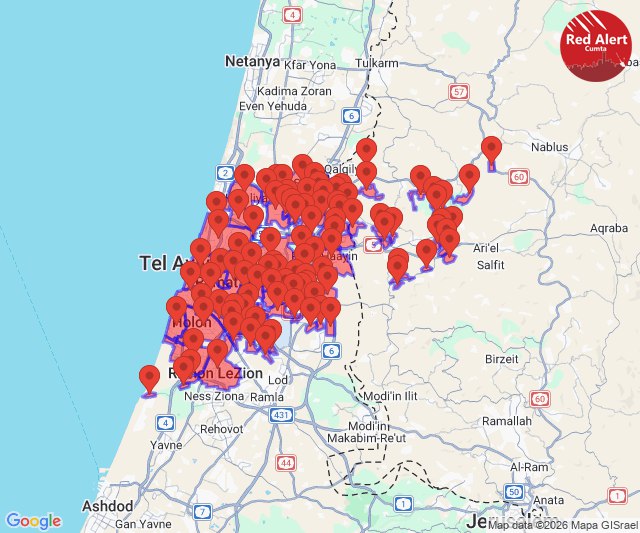 Iranian Ballistic missiles are striking Central and North Israel cities