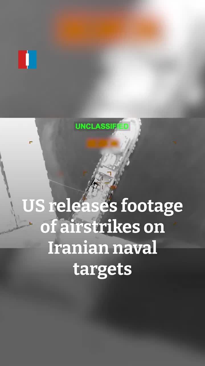The United States released footage showing airstrikes on Iranian naval targets that it said were threatening international shipping in and near the Strait of Hormuz