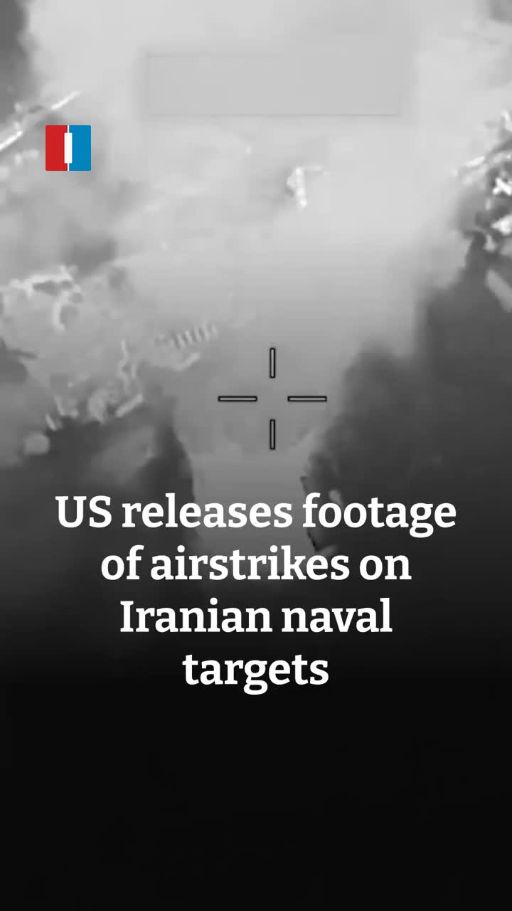 The United States released footage showing airstrikes on Iranian naval targets that it said were threatening international shipping in and near the Strait of Hormuz