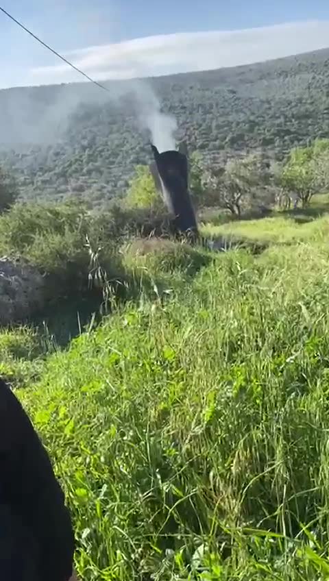 伊朗导弹袭击产生的碎片落在约旦河西岸巴勒斯坦城镇哈里斯附近的田野里。