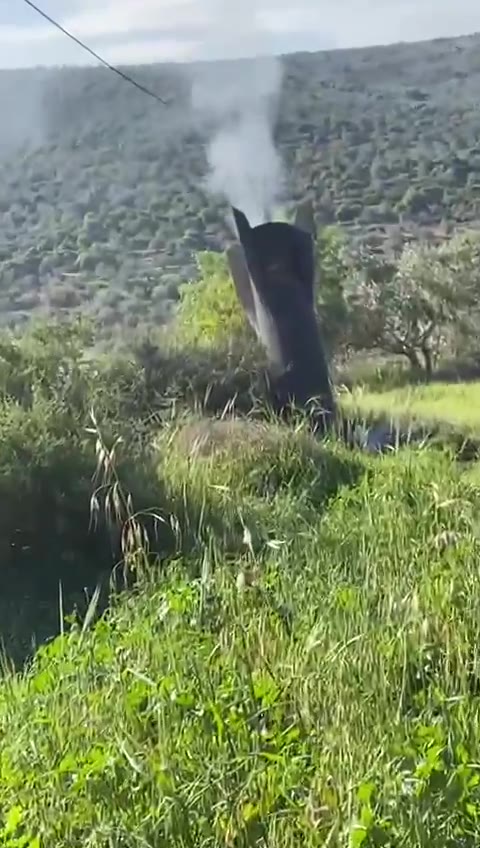 伊朗导弹袭击产生的碎片落在约旦河西岸巴勒斯坦城镇哈里斯附近的田野里。