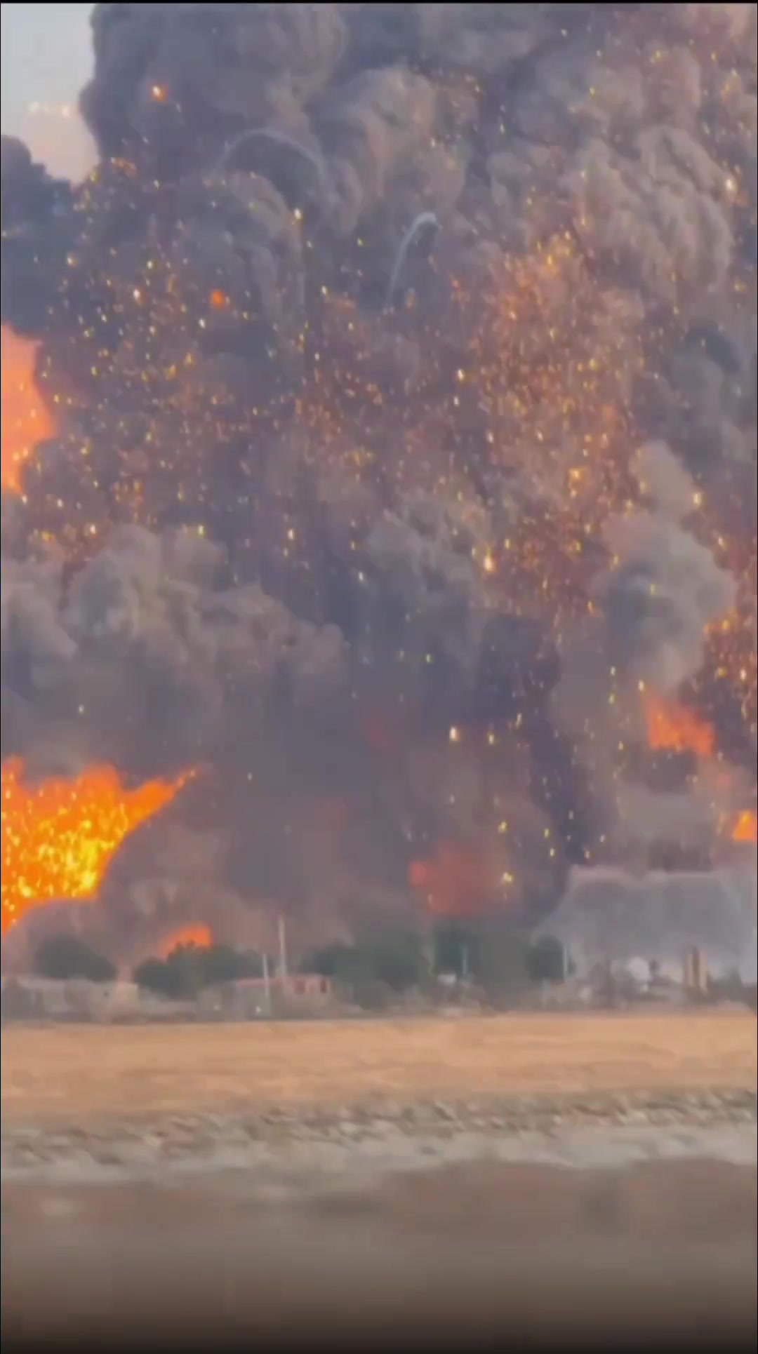 Aftermath of U.S. or Israeli strikes on another artillery ammunition depot near Isfahan, Iran. The area reportedly hosts massive artillery stockpiles, as two Iranian Army ground artillery groups are based there