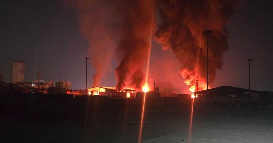 Further footage shows warehouses ablaze in Qeshm city on the island of QESHM