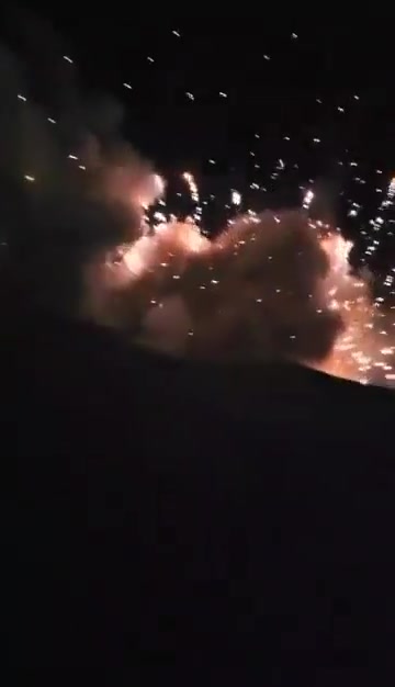 Iranian missile — or its separated warhead — striking a US-used base in Jordan. Two air defense missiles attempt an intercept but miss