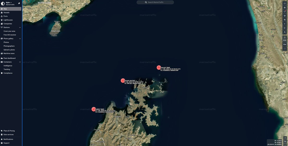 At least three Oman-bound tankers are making their MEGXIT today via the Strait of Hormuz. They are the DHALKUT (9888601), laden with 2 million barrels of Saudi crude; HABRUT (9500730), laden with 2 million barrels of Emirati crude; and SOHAR LNG (9210816), laden with Emirati LNG