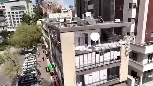 The heavy destruction of a building hit in Ramat Gan, as a result of missile fire from Iran