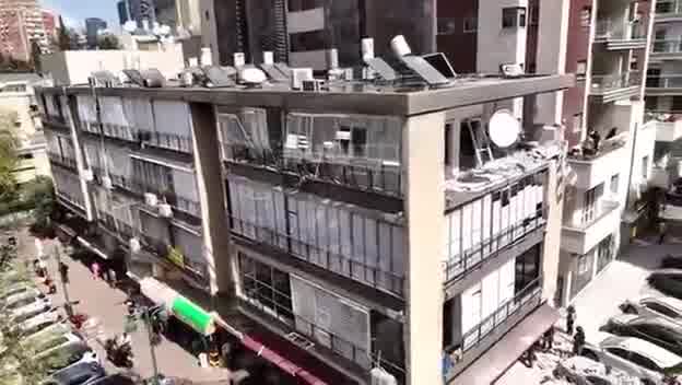 The heavy destruction of a building hit in Ramat Gan, as a result of missile fire from Iran