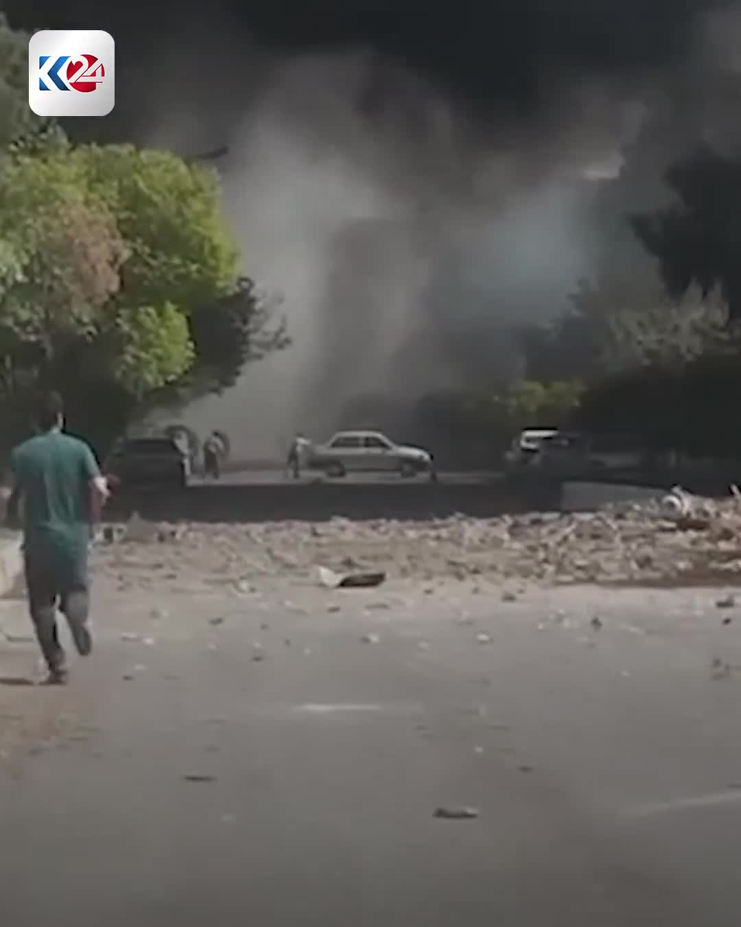 Footage shows a series of massive explosions in Shiraz following Israeli airstrikes, with thick black and white smoke rising into the sky over the city
