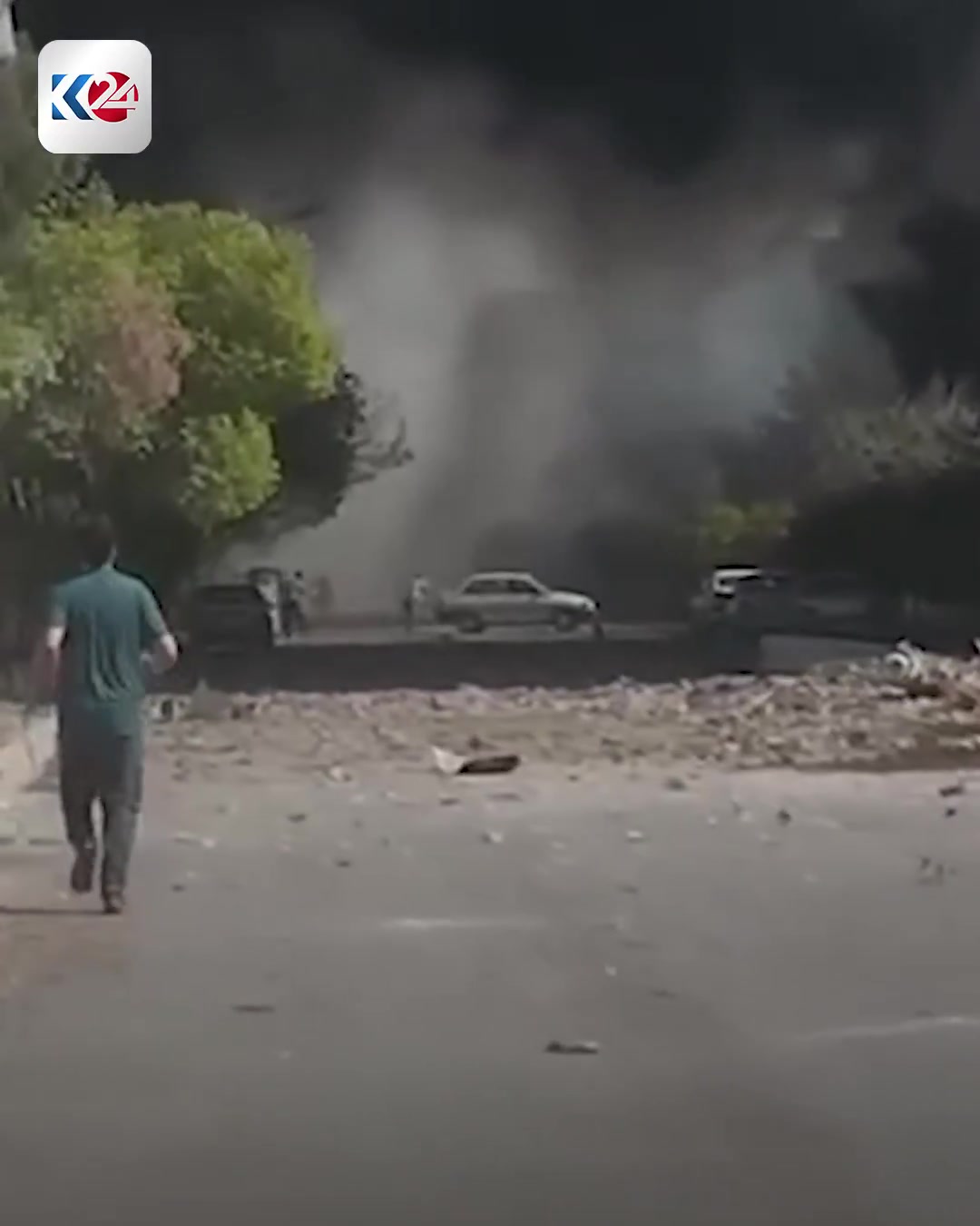 Footage shows a series of massive explosions in Shiraz following Israeli airstrikes, with thick black and white smoke rising into the sky over the city