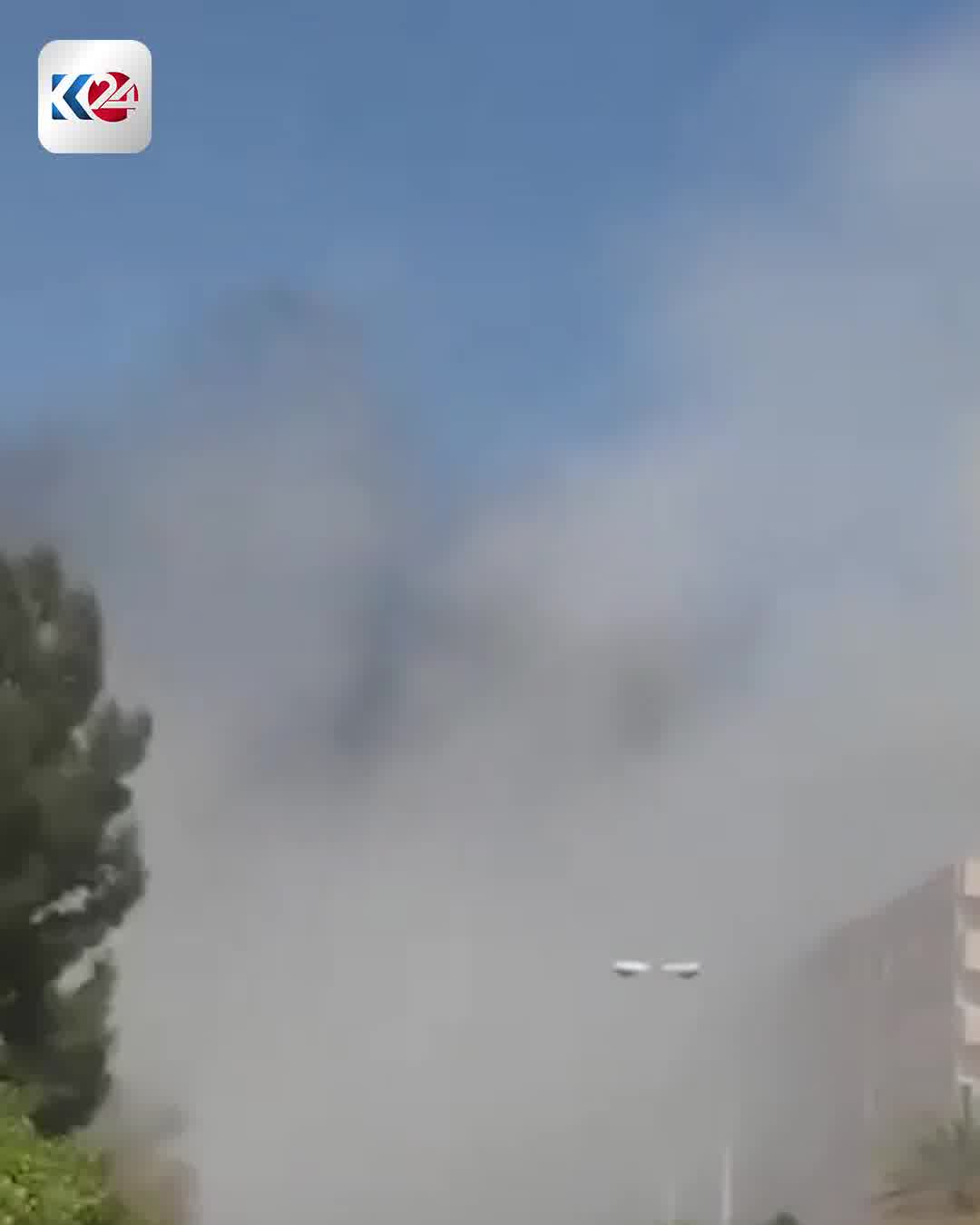 Footage shows a series of massive explosions in Shiraz following Israeli airstrikes, with thick black and white smoke rising into the sky over the city