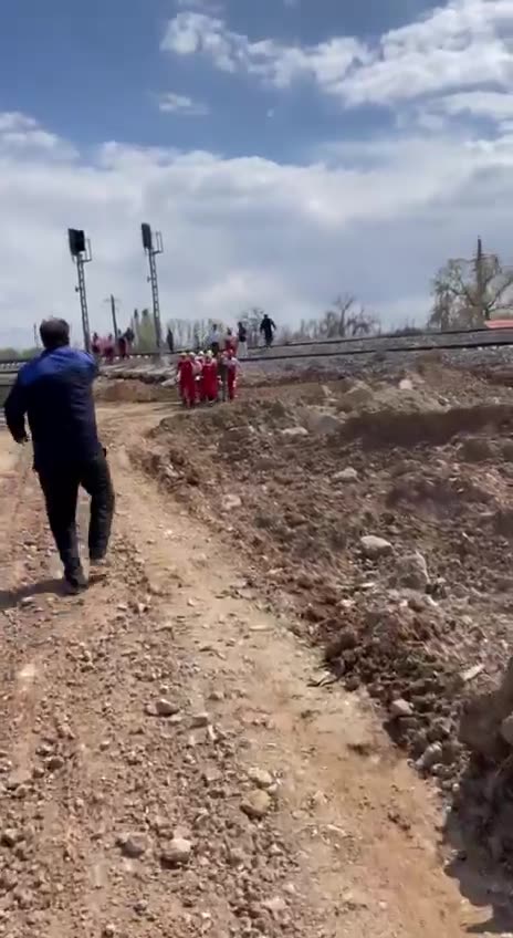 Aftermath of likely Israeli airstrike on a railway line in Karaj, Iran